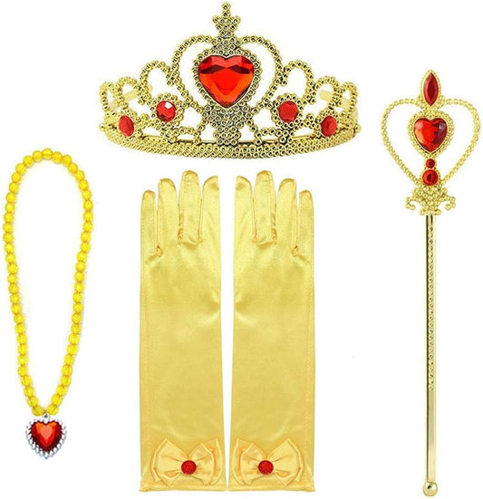 Princess Snow White Dress up Accessories for Girls Princess Belle Snow White Party Favors Gifts Set Including Crown Scepter Wand Necklace Gloves Red Bow Headband