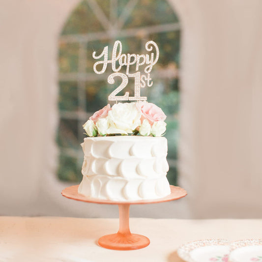 LASKYER Happy 21st Birthday Decorations,21st Birthday Gold Rhinestone Cake Topper - Cheers to 21 Years Old Bday Party Metal Sparkly Cake Centerpieces Sign.