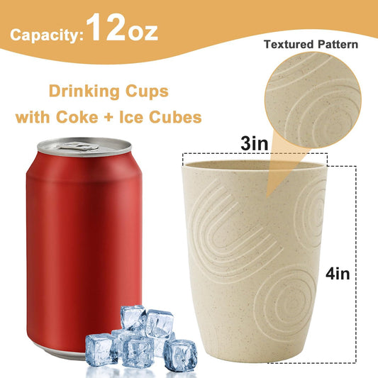 12 oz Wheat Straw Cups Set of 6, Alternatives to Plastic Cups Reusable, Unbreakable Water Cups, Dishwasher Safe Kitchen Cup, Small Water Cups for Kitchen (Beige)