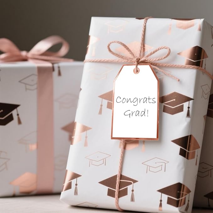 ASYEHJNR 100Pcs Blank Gift Tags with String Attached Foil Rose Gold Frame Large White Paper Gift Tags Presents with 65 Ft Jute Twine for Birthday Wedding Baby Shower Graduation Gift Wrap Tag