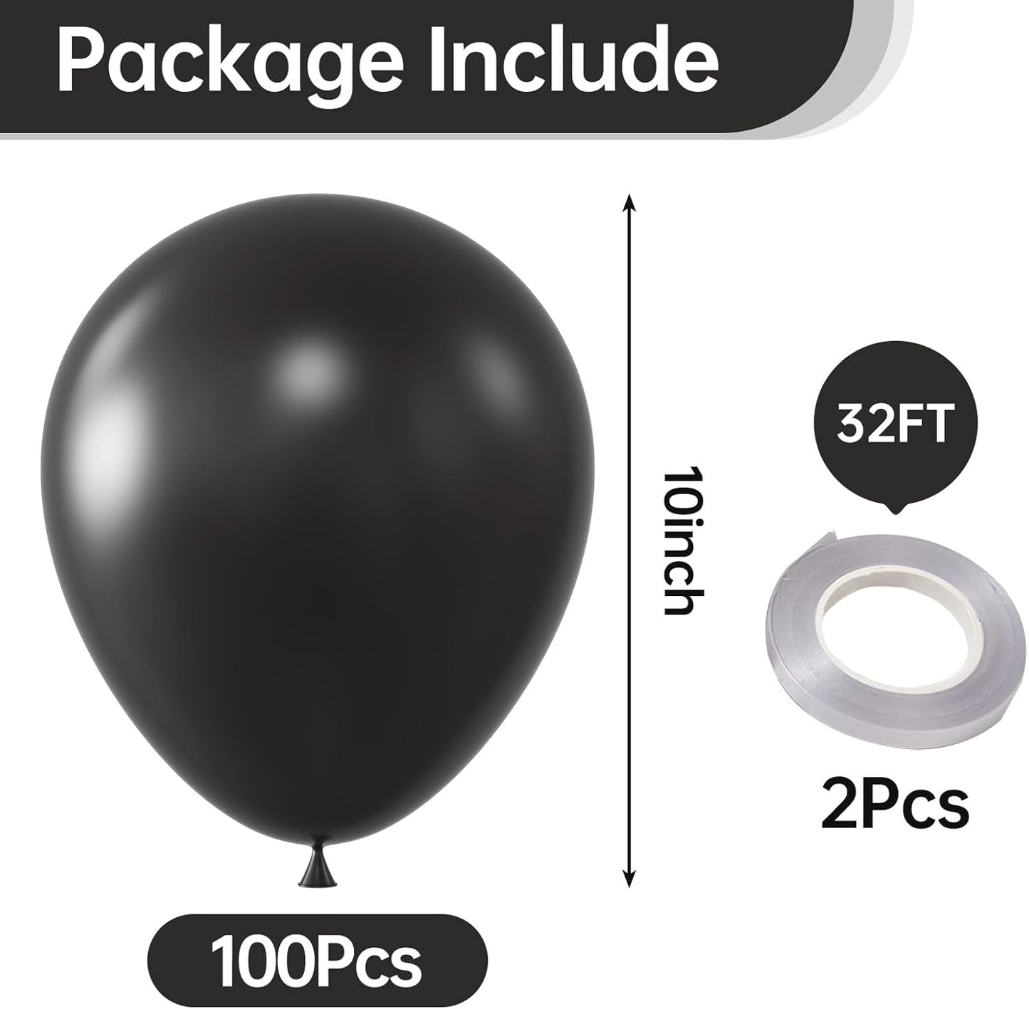 KALOR 10 Inch Black Balloons, 100 Pcs Latex Helium Balloons for Kid's Birthday Party Baby Shower Wedding Graduation Graduation Party Decorations