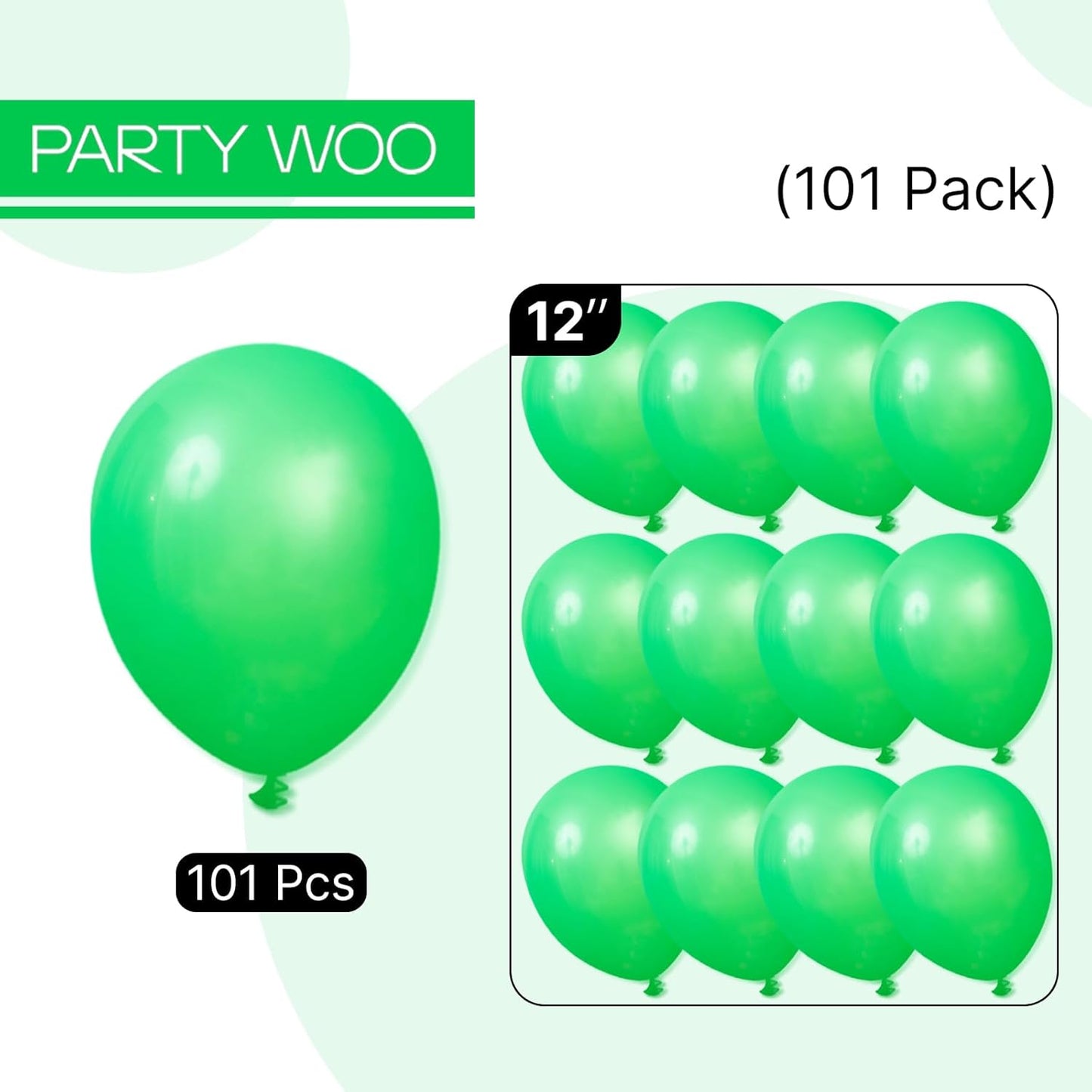 PartyWoo Green Balloons 101 pcs 12 Inch Kelly Green Balloons for Birthday Christmas Jungle Safari Forest Fruit Party Decoration Baby Shower Anniversary Party Decorations Green-Y24