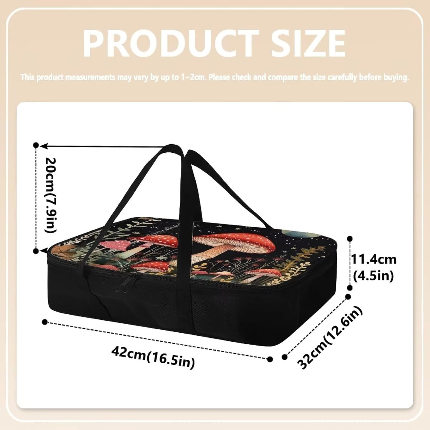 Mushroom Insulated Casserole Carriers for Hot or Cold Food Casserole Dish Carrying Case with Heat Resistant Lining Reusable Food Carrier Fits 11 x 15 or 9 x 13 Baking Dish