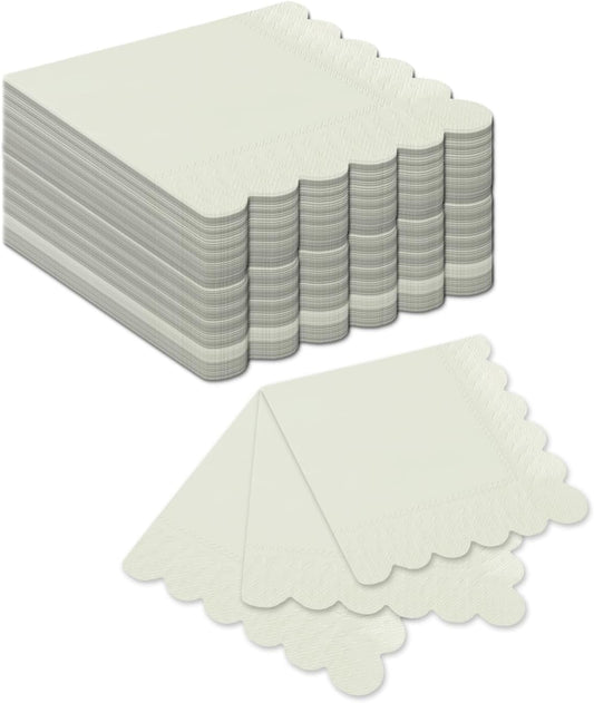 qiqee Apricot Grey Cocktail Dinner Napkins 5x5inch Disposable Beverage,Wedding, Birthday Party Dessert Wave Paper Napkins(120 Count)
