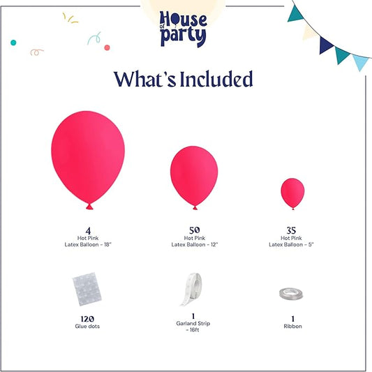 HOUSE OF PARTY Hot Pink Balloons Garland for Valentine's Day - 5/12/18 Inch | Balloons for Graduation Party, Wedding, Anniversary and Easter Decorations