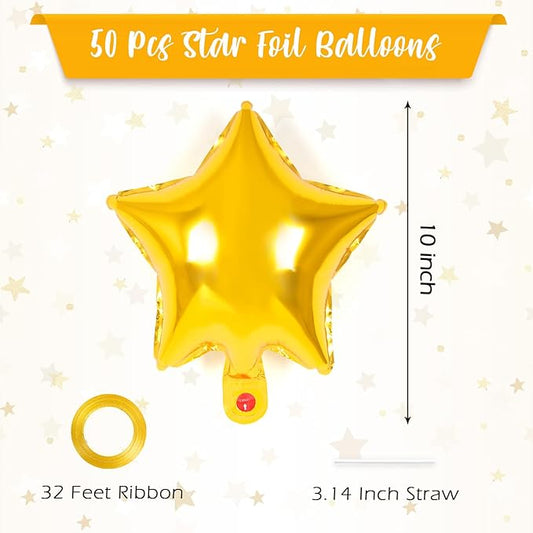 50 Pcs Star Balloons,10 Inch Gold Star Foil Balloons,Stars Shaped Balloon Mylar Helium Balloon for Birthday Party Anniversary Wedding Baby Shower Decorations (10inch-gold)