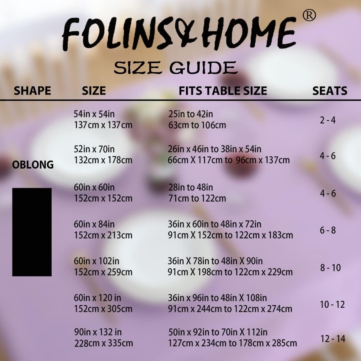 FOLINS&HOME Lavender Rectangle Tablecloth 60 x 102 Wrinkle Free Waterproof Polyester Table Cloths, Spillproof Heavy Duty Washable Table Cover for Party, Banquet, Indoor and Outdoor-Oblong/Rectangular