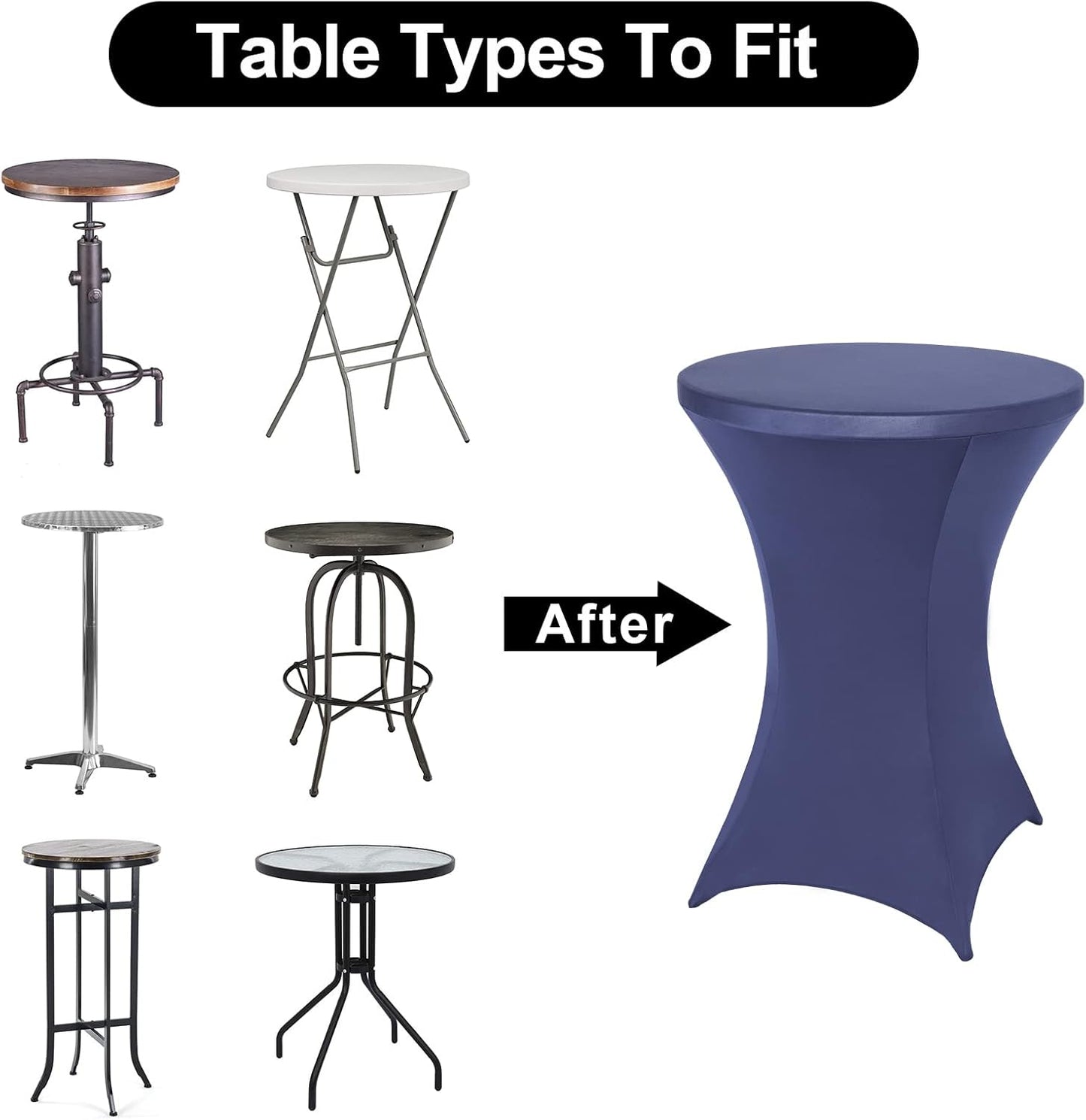 FestiCorp 2 Pack Spandex Cocktail Table Covers Fitted Clothes, Elastic Round Table Cover, Stretch Tablecloth for Party, Bar, Wedding, Birthday, Banquet, Navy, 30"-32" Diameter x 40"-43" Height