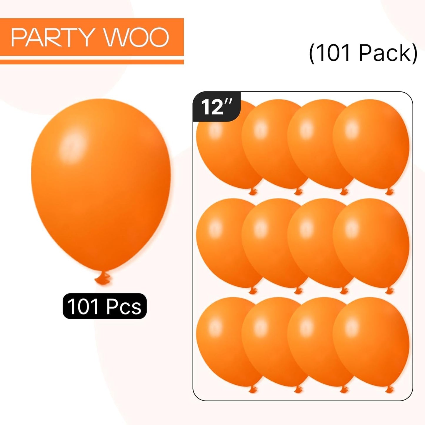 PartyWoo Orange Balloons 101 pcs 12 Inch Fall Pumpkin Latex Balloons for Graduation Thanksgiving Halloween Little Cutie Baby Shower Birthday Party Decorations Orange-Y9