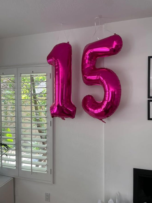 Balloon Numbers 40 Inch 5 Ballon for 5th Birthday Decorations, 15 25 35 50 Big Rose Purple Number Balloons for Wedding Photo Shoot Party Decor