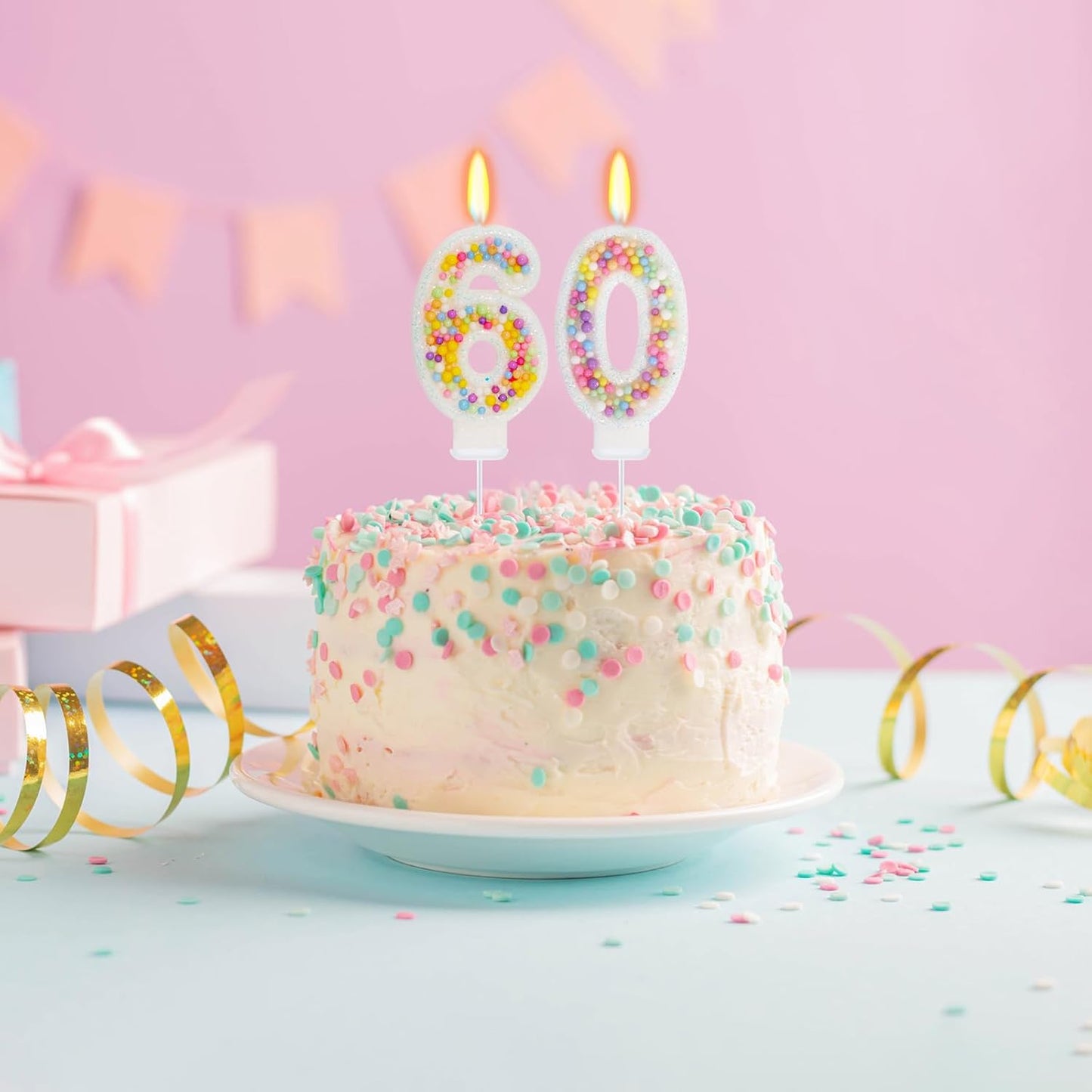 60th Birthday Candle for Cake, Colorful Macaron Numeral Candles for Women/Girl, Theme Birthday Party Cake Decorations, Cake Topper for Birthday Party Supplies (Number 60)