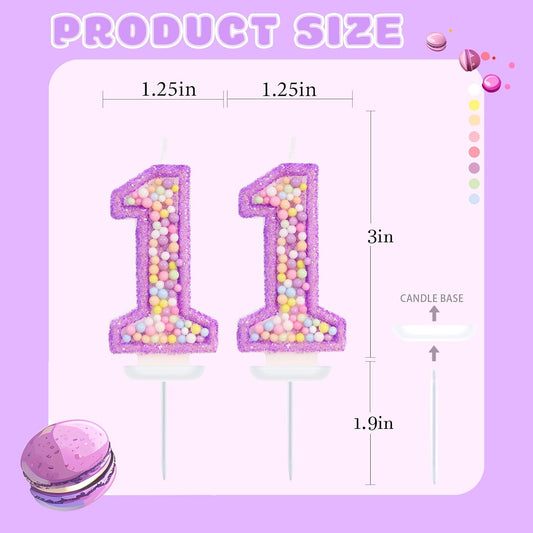 Purple Birthday Candles - Number 11 Candle, Colorful Macaron Candles, 11 Birthday Decorations for Girls, Purple Cake Decorations, Theme Party Supplies