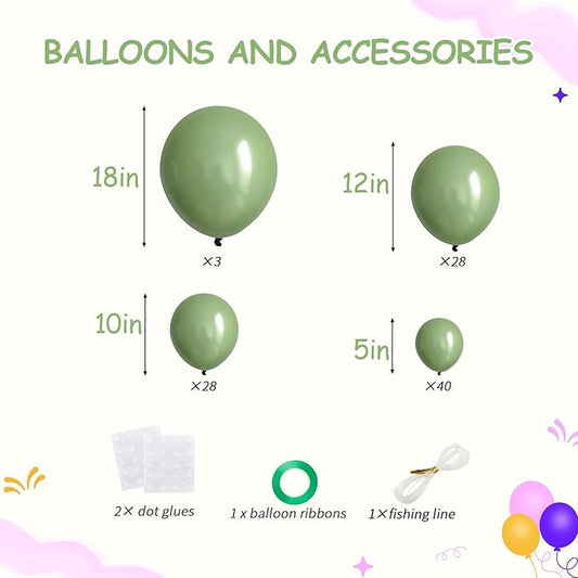 99pcs Sage Green Balloons,18 12 10 5 inch Matte Olive Green Balloons Garland Arch kit for Woodland Baby Shower Jungle Birthday Boho Wedding Decor
