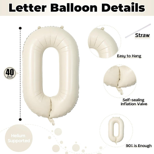 Large Beige Oh Boy Balloons, 40 Inch Cream White Sand OH BOY Balloon Letters with Ribbon, Neutral Ivory Alphabet Oh Boy Balloon for Baby Kid Boys Birthday Baby Shower Gender Reveal Party Decorations