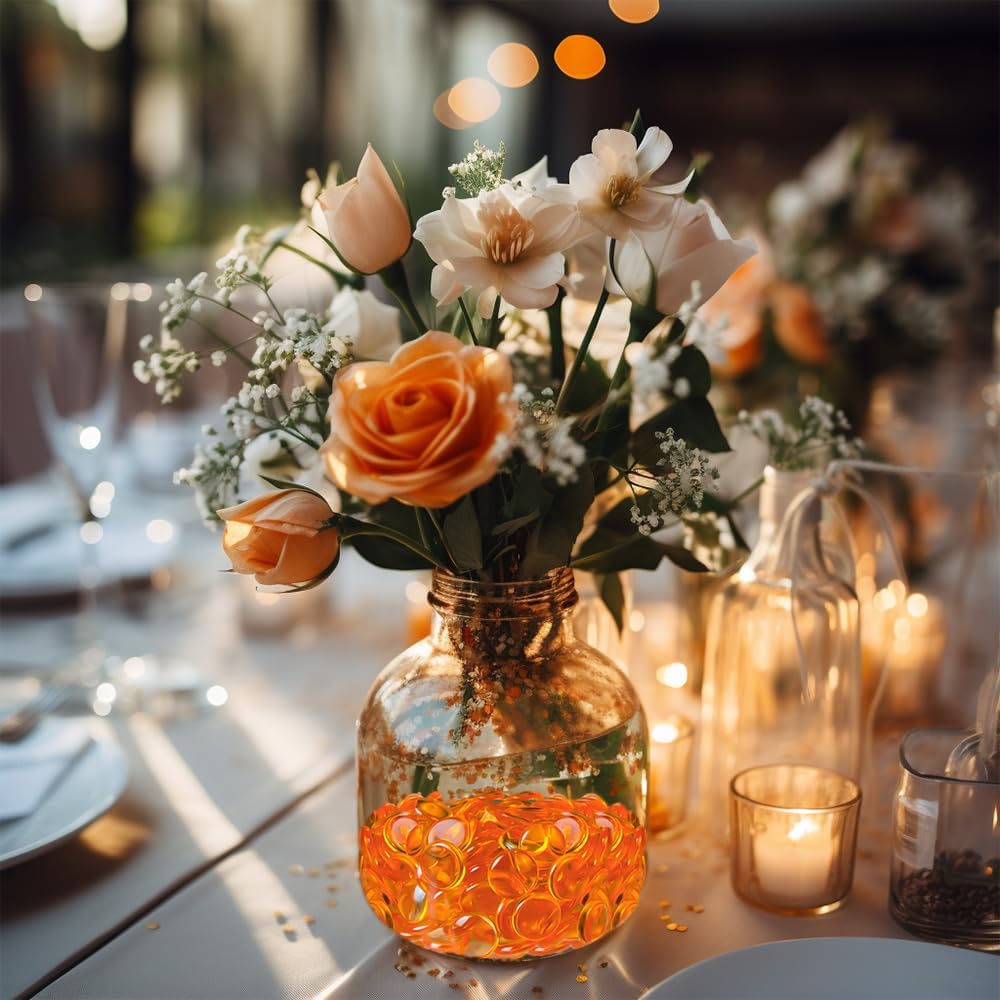 HappyFiller Fall Decoration 630 PCS 0.6 Inch Bright Orange Color Acrylic Gems Plastic Pebbles Flat Marbles Stone Fake Gemstones for Vase Fillers,Arts Crafts,Party Confetti,Home Accents,Kitchen Decor