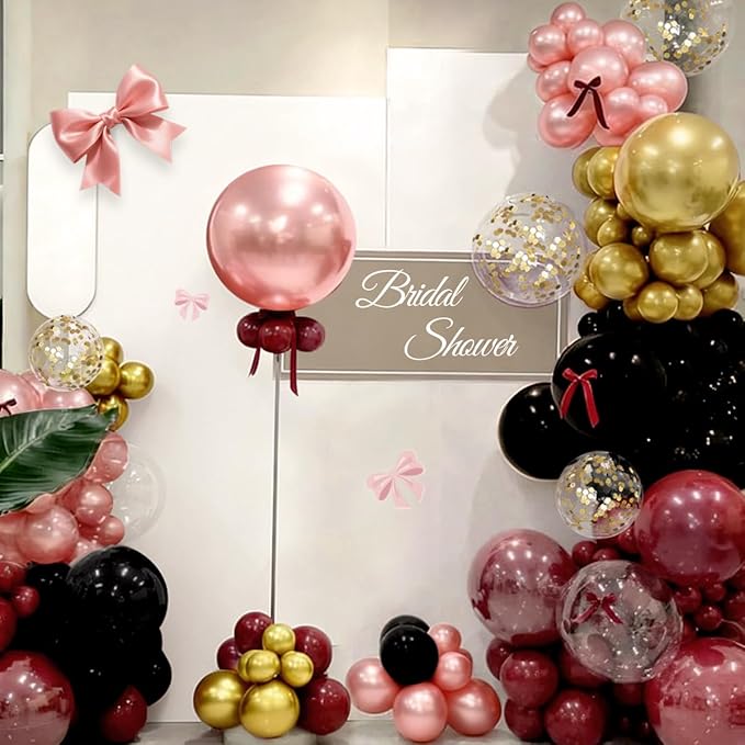 Burgundy Balloon Garland Arch Kit, 167Pcs Maroon Pearl Rose Gold Black Balloons for Birthday Graduation Bridal Shower Party Decorations
