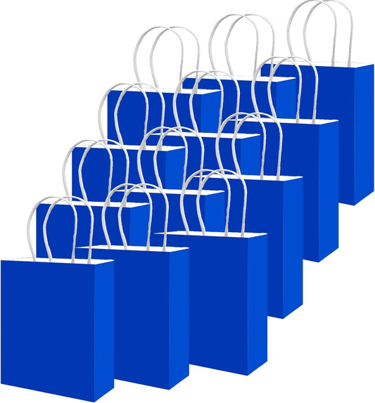qiqee 50-Packs Diamond Blue Paper Gift Bags with Handles Bulk 11"x8.3"x4.3" Medium Size Paper Bags Multiple Uses