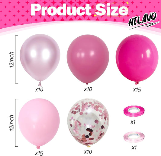 Hot Pink Balloons Set – 60 Pcs 12 Inch Macaron Baby Pink Confetti Latex Balloons for Birthday & Baby Shower