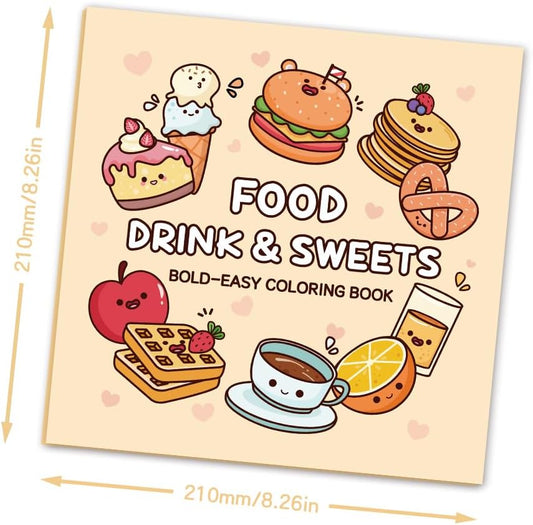 Adorable Coloring Book for Kids Ages 4–8: 40 Unique Single-Sided Pages to Prevent Bleed-Through | Thick Paper for Markers & Crayons | Screen-Free Learning Fun & Family Creative Gift (Food Drink)