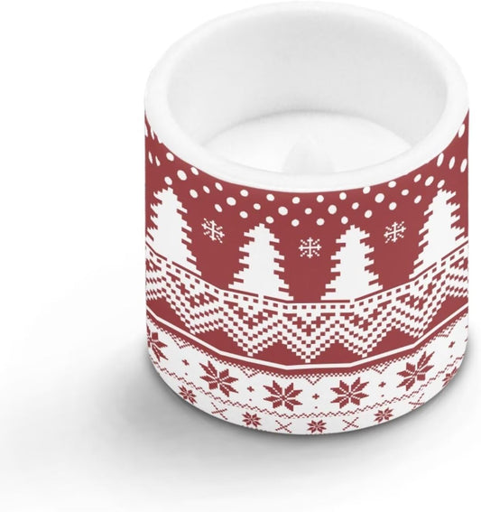 Poceacles 4 Pack Christmas LED Flameless Candles Battery Operated with Remote Timer Holiday Party Events Tea Lights with 12 Colors Options for Home Decor, Christmas Tree Snowflake Print Red White