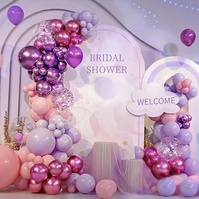 Pink Purple Balloon Garland Arch Kit, 167Pcs Latex Balloons Different Sizes 18 12 10 5 inch for Girl Women Princess Birthday Bridal Baby Shower Party Decoration