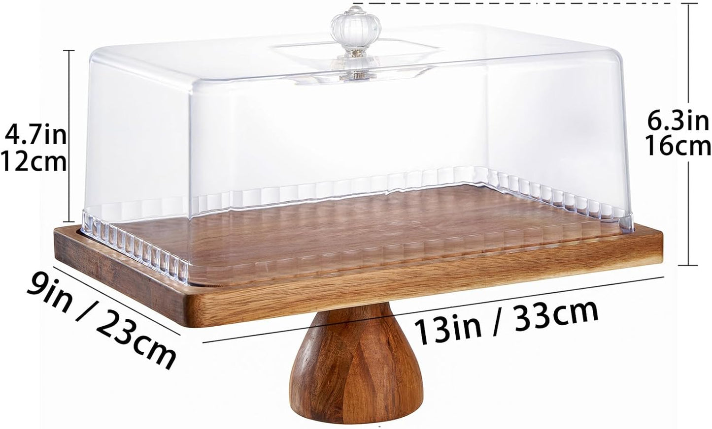 Cake Stand with Lid, 13″ Rectangular Multi-Functional Cake Holder, Acacia Solid Wood 2-in-1 Dessert Table Display Set, Charcuterie Board for Cheese ,Fruit Platter, Large Acrylic Cake Dome Cover