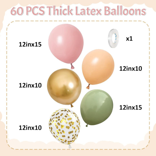 Pink and Green Balloons Retro Sage Olive Green Pink Beige Metallic Gold Confetti Latex Balloon for Easter Jungle Safari Christmas Woodland Floral Fairy Birthday Party Decorations