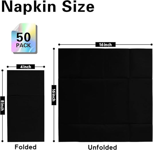 Black Napkins Hand Towels Disposable, Linen-Feel Dinner Napkins with Prefolded Built-in Flatware Pocket, Guest Paper Hand Towels For Wedding, Dinner Or Party (16x16in, 50Pack)
