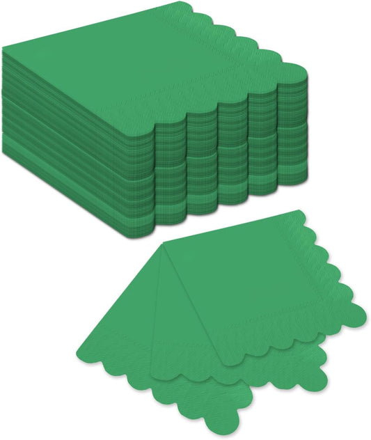 qiqee Brilliant Green Cocktail Dinner Napkins 5x5inch Disposable Beverage,Wedding, Birthday Party Dessert Wave Paper Napkins(120 Count)