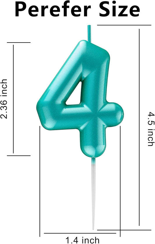 Blue Number 4 Candle Happy Birthday 3D Number Candles for Birthday Cake Party Decoration Wedding Anniversary Celebration Supplies