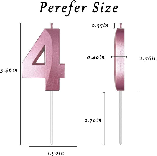 Pink Number 4 Candles, 3D Diamond 2.76 Inch Cake Topper Birthday Candles for Wedding Anniversary Cake Decorations, Happy Birthday Party Decorations