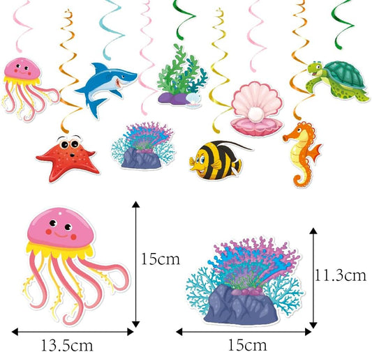 Under The Sea Party Decorations, Kaluofan 36 Pcs Ocean Themed Party Decorations, Under The Sea Ocean Themed Tropical Fish Ceiling Hanging Swirl