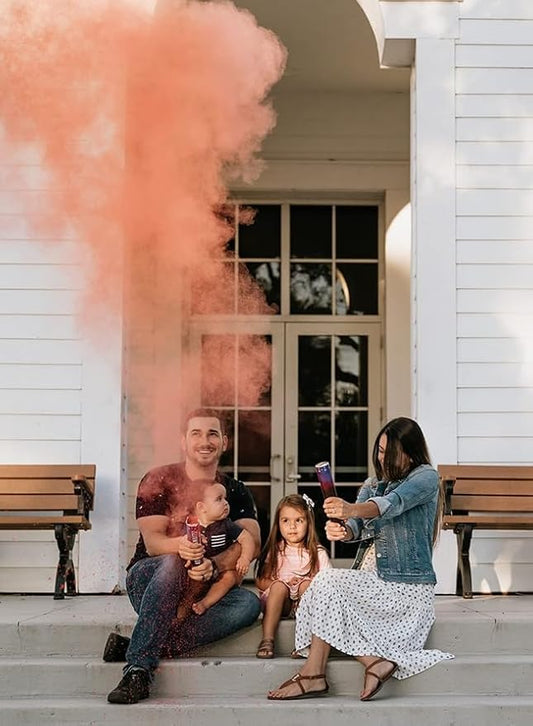 Adventure Awaits! - BABY GENDER REVEAL - 4-Pack Hand Held Air Filled Party Popper - 3 options: 4 Blue or 4 Pink or 2 Red/2 Blue - Check our store for other Color Run Festival colors! (4 Pink)