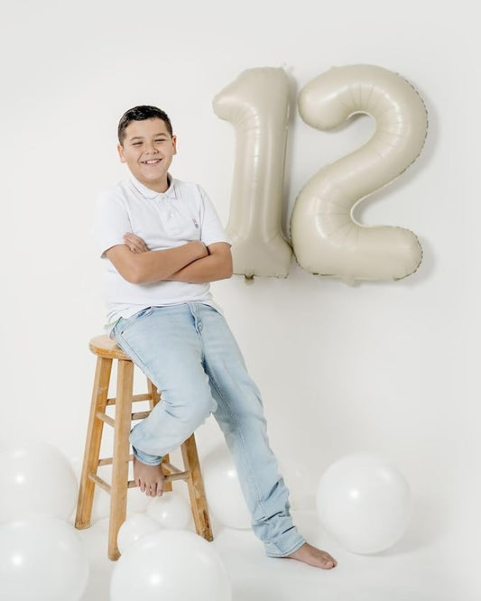 12 Balloon Number, 40 Inch Cream Large Number Balloons Birthday Gift for 12 21 Years Old, Maylar Balloon Decorations for Wedding Engagement Graduations Memorial Day's