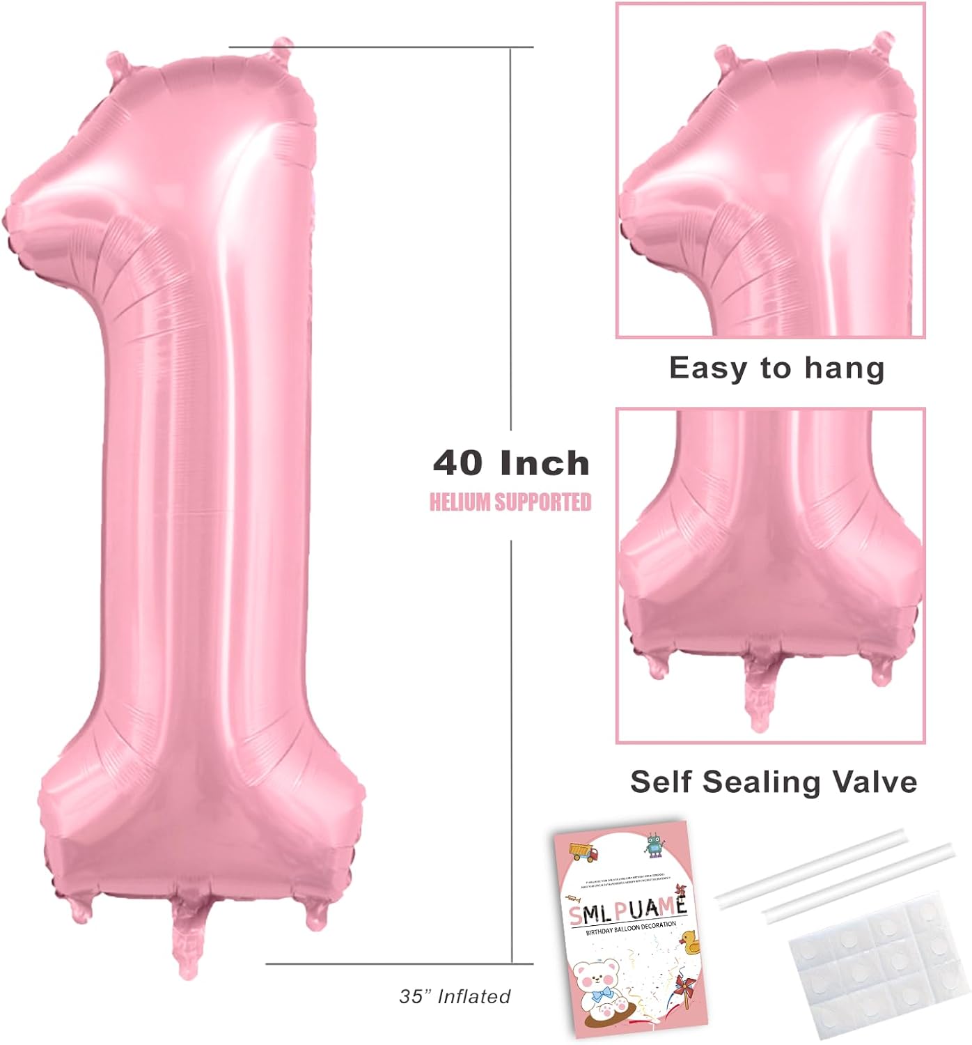 Smlpuame Pastel Pink 8 Balloons, 40 Inch Large Light Pink Foil Number Balloons 0-10, Self-Sealing 8th Birthday Balloon for Girls Women Anniversary Baby Shower Princess Party Decorations Supplies
