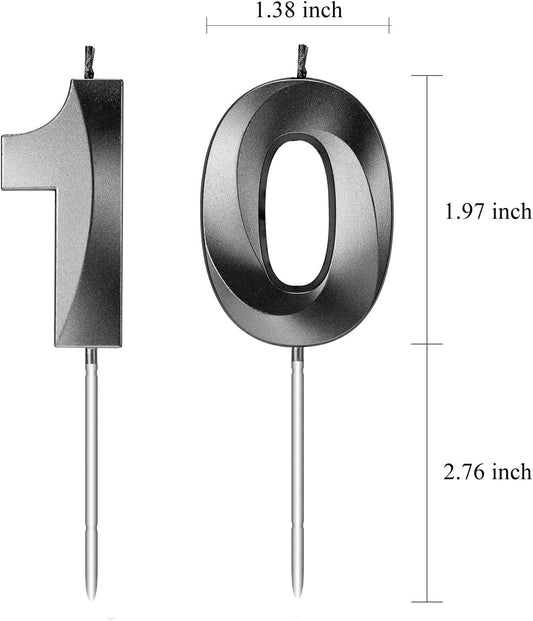 10th Birthday Candles for Cakes Numbers Candle Happy 10 Birthday 3D Designed Wedding Anniversary Party Cake Topper Decorations (10, Black)