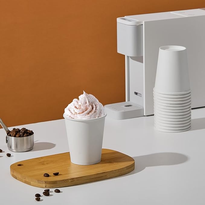 JOLLY PARTY 300 Pack 10 oz Disposable Paper Coffee Cup, Hot/Cold Beverage Drinking Cups for Water, White Paper Hot Coffee Cups
