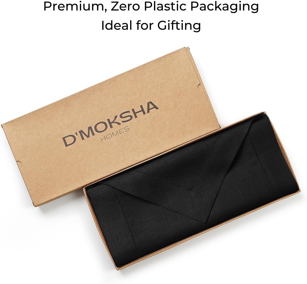 D'Moksha Homes Black Linen Table Runner 60 Inches Long - 100% Pure Linen Diamond Table Runner 14 x 60 Inch for Dining, Fall and Halloween - Machine Washable
