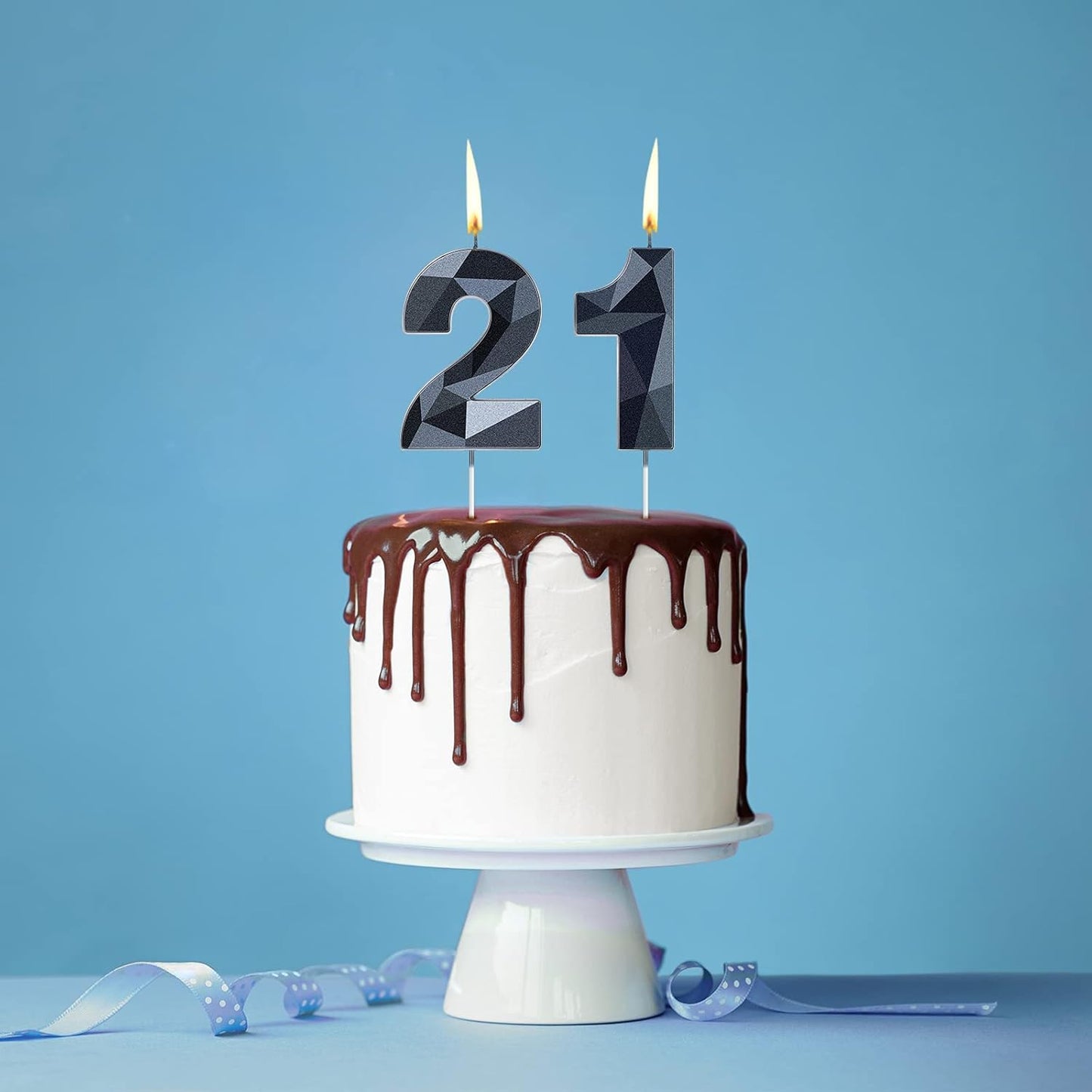 Nuanchu 21st &12th Number Birthday Candles 3D Diamond Shape Numeral Candles Happy Birthday 21 Cake Topper for Wedding Decoration Theme Party Anniversary, 2 Inch (Black)