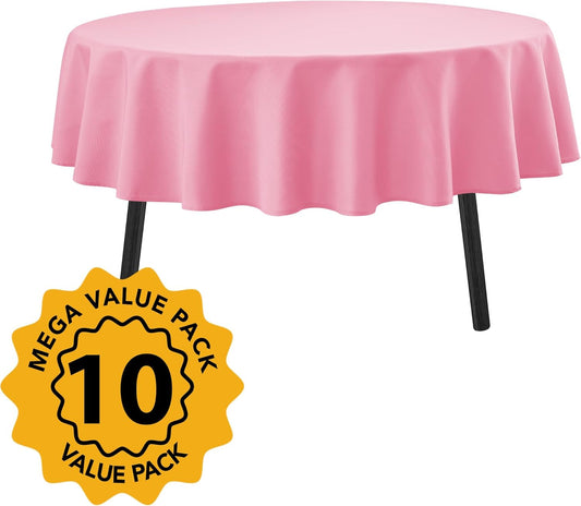 10-Pack Pink Round Tablecloths, 70 Inches, Stain-Resistant Polyester for 3-4 Ft Round Tables - Washable Table Covers for Weddings, Banquets, Birthday Parties, Events