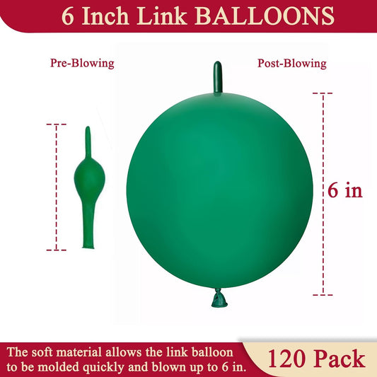 Dark Green Link Balloons 6 Inch – 120 Pcs Latex Quick Linking Balloons for Garden & Jungle Party