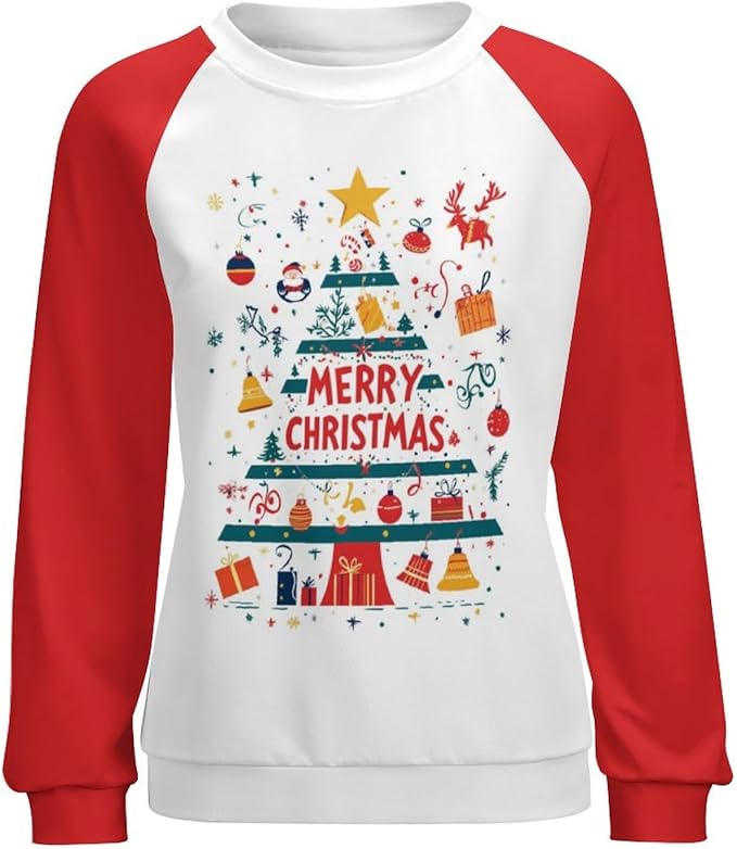 LOAIHA Christmas Sweatshirts for Women Christmas Tree Graphic Shirt Xmas Long Sleeve Merry Christmas Pullover Blouse