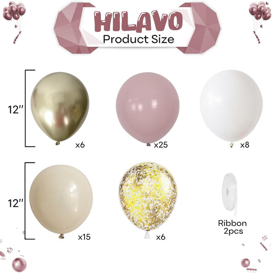 Dusty Pink & Gold Balloons Set – 60 Pcs 12 Inch Boho Blush Pink Latex Balloons for Birthday & Baby Shower
