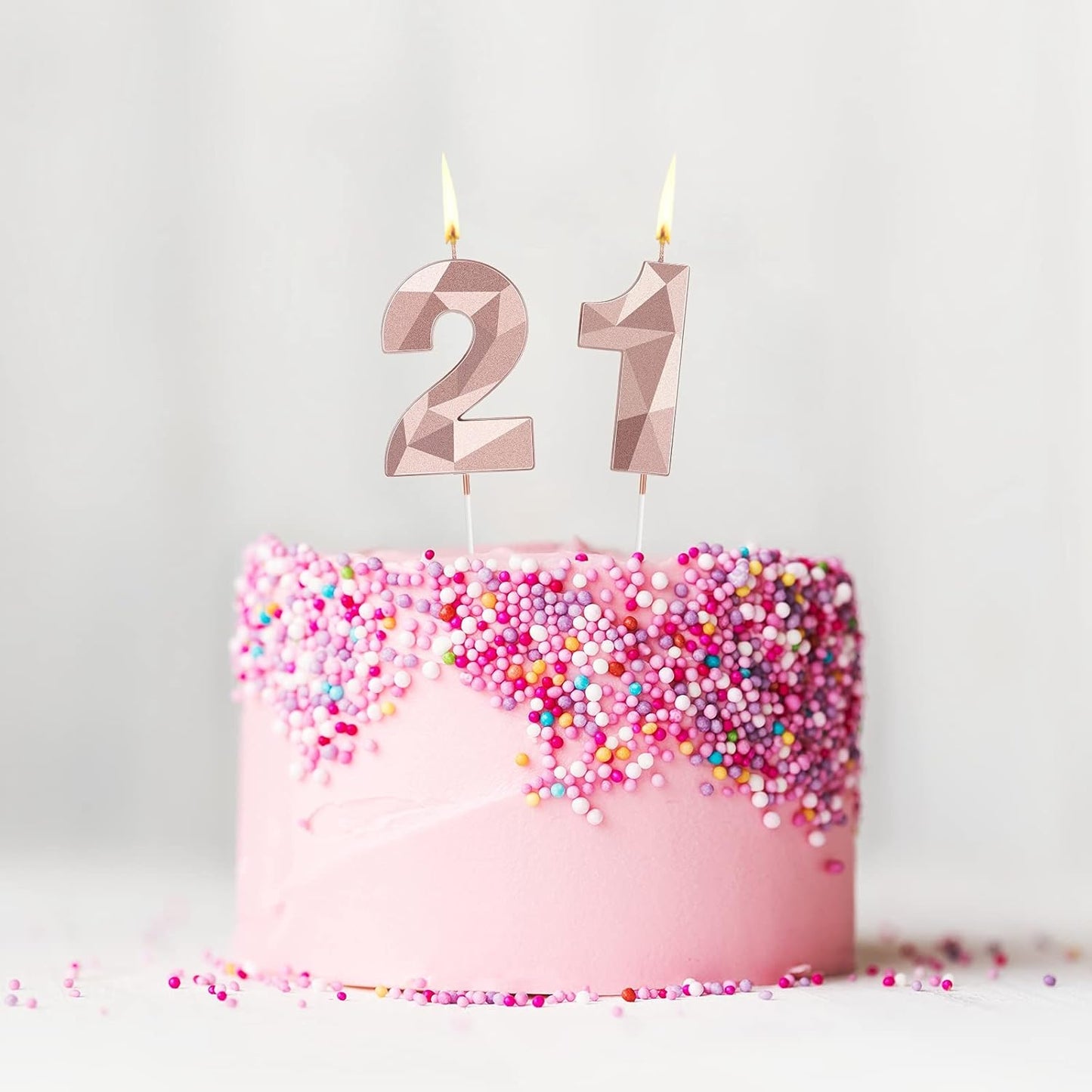 Nuanchu 21st &12th Number Birthday Candles 3D Diamond Shape Numeral Candles Happy Birthday 21 Cake Topper for Wedding Decoration Theme Party Anniversary, 2 Inch (Rose Gold)