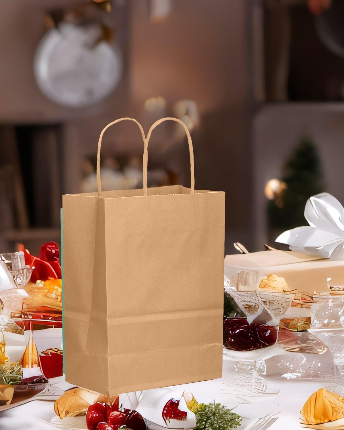 Qiqee 26-Pack Brown Kraft Paper Gift Bags with Handles – 8.3"x3"x6" Small Party Favor Bags