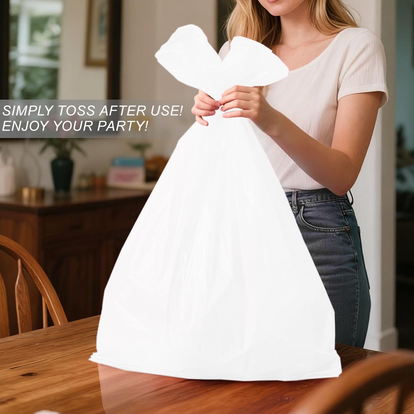 Childom 3 Pack Plastic Tablecloths for Rectangle Tables 54" x 108" White Disposable Table Cloths for 6 to 8 Foot Tables Indoor or Outdoor Parties Birthday Wedding Christmas Anniversary Buffet Table