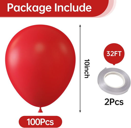 KALOR 10 Inch Red Balloons, 100 Pcs Latex Helium Balloons for Kid's Birthday Party Baby Shower Wedding Graduation Graduation Party Decorations