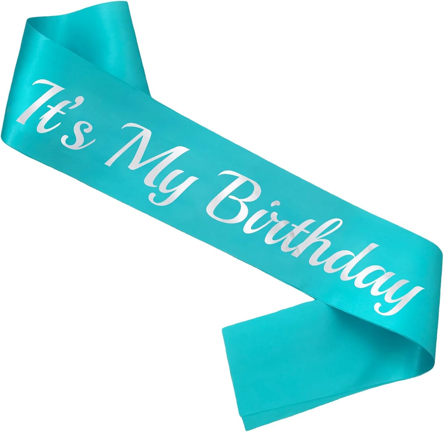 It's My Birthday Sash Teal Blue, Silver Foil Birthday Sash for Women or Girl 16th 18th 21st 30th Bday Sash Gift Ideas Funny Birthday Party Decorations
