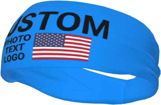 Custom Sports Headband Sweatband Bandana Add Your Photo Logo Text Number, Bulk Customized Unisex Sports Moisture Wicking Breathable Elastic