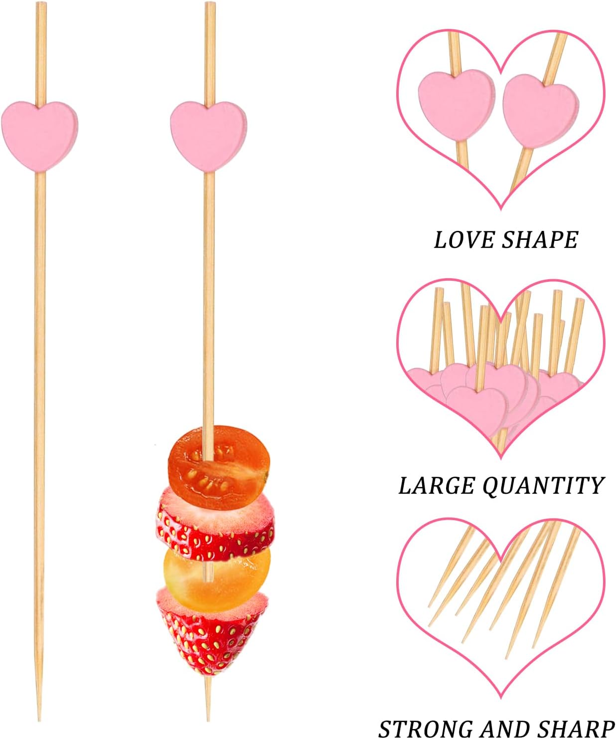 500 Pieces Pink Heart Toothpicks 4.7 Inch Fancy Bamboo Cocktail Picks for Frozen Appetizers Long Fruit Charcuterie Drink Sticks Wedding Party Valentines Day Decoration Party Supplies